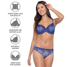 Load image into Gallery viewer, Wacoal Embrace Lace Non Padded Wired 3/4th Cup Bridal Wear Medium coverage Fashion Bra - Blue 65191
