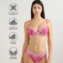 Load image into Gallery viewer, Wacoal Embrace Lace Non Padded Wired 3/4th Cup Bridal Wear Medium coverage Fashion Bra -Dark Pink 65191
