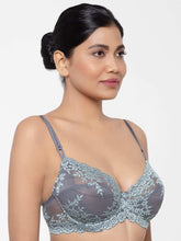 Load image into Gallery viewer, Wacoal Embrace Lace Non Padded Wired 3/4th Cup Bridal Wear Medium coverage Fashion Bra - Dark Grey 65191
