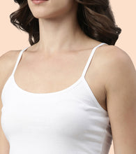 Load image into Gallery viewer, Enamor Sleeveless Scoop Neck Regular Length Camisole For Women - Slim Fit, Soft Stretch Cotton - E003 (White)
