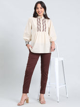 Load image into Gallery viewer, Go Colors Dark Brown Cotton Cambric Cotton Pants

