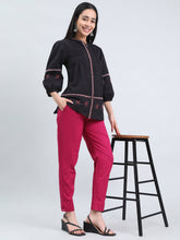 Load image into Gallery viewer, Go Colors Dark Fuchsia Cotton Pencil Pant

