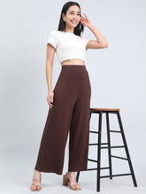 Load image into Gallery viewer, Go Colors Dark Brown Viscose Knit Palazzo
