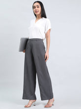 Load image into Gallery viewer, Go Colors Silver Grey Chocolate Crepe Wide Trouser
