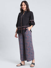 Load image into Gallery viewer, Go Colors Navy Woven Viscose Printed Palazzo

