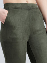 Load image into Gallery viewer, Go Colors Dark Olive Poly Stretch Suede Tregging
