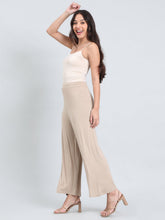 Load image into Gallery viewer, Go Colors Dark Beige Viscose Knit Palazzo
