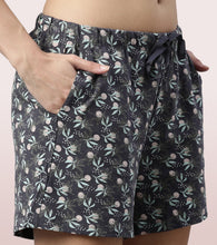Load image into Gallery viewer, Enamor Drawstring Mid Thigh Length Mid Rise Basic Shorts - Relaxed Fit, Super Soft Cotton - E062 (Whispy Aop Bluecombo)

