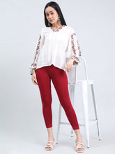Load image into Gallery viewer, Go Colors Bright Red Cotton Stretch Cropped Leggings

