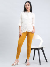 Load image into Gallery viewer, Go Colors Dark Mustard Cotton Stretch Ankle Length Leggings
