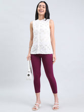 Load image into Gallery viewer, Go Colors Plum Cotton Stretch Cropped Leggings
