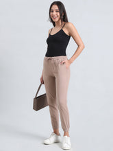 Load image into Gallery viewer, Go Colors Light Brown Cotton Poly Stretch Cuffed Joggers
