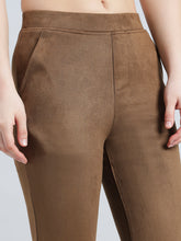 Load image into Gallery viewer, Go Colors Brown Poly Stretch Suede Tregging
