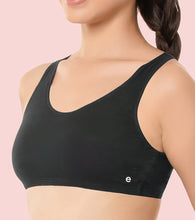 Load image into Gallery viewer, Enamor Innovations  Easy Fit, Antimicrobial, Front Double Layer ,Women's Cotton Beginner's Bra - Pop-On Style, Non Padded, Wirefree, High Coverage  - BB01 (Black)
