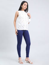 Load image into Gallery viewer, Go Colors Ink Blue Cotton Stretch Ankle Length Leggings
