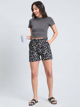 Load image into Gallery viewer, Go Colors Black Cotton Knit Printed Lounge Shorts

