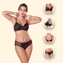 Load image into Gallery viewer, Sonari Romantic Nylon Spandex Lace Medium Coverage Padded Wirefree Bridal Lingerie Set with Low Rise Bikini Panty – FLASH
