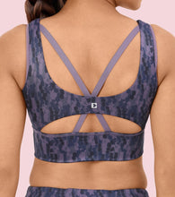 Load image into Gallery viewer, Enamor Cutaway Back Detail Quick Dry Printed Sports Bra - Removable Padding, Non-Wired, Medium Coverage - A204 (Step Brush Print)
