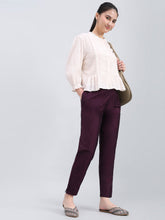 Load image into Gallery viewer, Go Colors Dark Purple Poly Modal Metallic Pants
