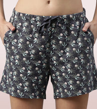 Load image into Gallery viewer, Enamor Drawstring Mid Thigh Length Mid Rise Basic Shorts - Relaxed Fit, Super Soft Cotton - E062 (Whispy Aop Bluecombo)
