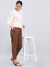 Load image into Gallery viewer, Go Colors Brown Cotton Pencil Pant
