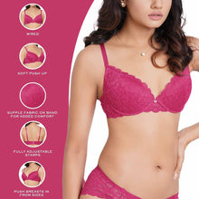 Load image into Gallery viewer, Wacoal Plush Desire Padded Wired 3/4th Cup Bridal Wear Medium coverage Lace Push Up Bra - Pink IAB090
