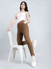 Load image into Gallery viewer, Go Colors Brown Poly Stretch Suede Tregging
