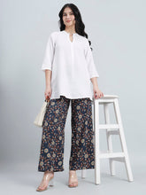 Load image into Gallery viewer, Go Colors Navy Woven Viscose Printed Palazzo
