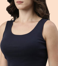 Load image into Gallery viewer, Enamor Sleeveless Scoop Neck Regular Length Tank Top For Women - Relaxed Fit, Soft and Breathable Cotton - E025 (Navy)
