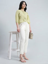 Load image into Gallery viewer, Go Colors Cream 100% Cotton Lace Pencil Pant

