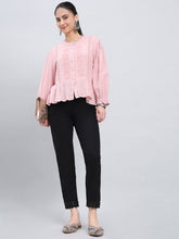 Load image into Gallery viewer, Go Colors Black 100% Cotton Lace Pencil Pant
