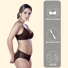 Load image into Gallery viewer, Sonari Romantic Nylon Spandex Lace Medium Coverage Padded Wirefree Bridal Lingerie Set with Low Rise Bikini Panty – FLASH
