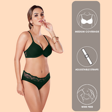 Load image into Gallery viewer, Sonari Bottle Green Lightly Padded Wirefree Bridal Lingerie Set – HONEY
