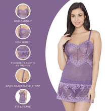 Load image into Gallery viewer, Wacoal Embrace Lace  Non Padded  Non Wired Bridal Wear Short Lace Babydoll Chemise - Purple 814191
