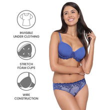 Load image into Gallery viewer, Wacoal Embrace Lace Contour Padded Wired 3/4th Cup Everyday Wear Medium coverage T-Shirt Bra - Dark Blue 853191
