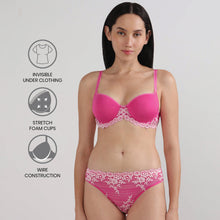Load image into Gallery viewer, Wacoal Embrace Lace Contour Padded Wired 3/4th Cup Everyday Wear Medium coverage T-Shirt Bra-Dark Pink 853191
