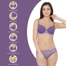 Load image into Gallery viewer, Wacoal Embrace Lace Contour Padded Wired 3/4th Cup Everyday Wear Medium coverage T-Shirt Bra - Purple 853191
