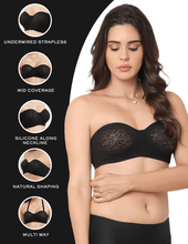 Load image into Gallery viewer, Wacoal Halo Lace Non Padded Wired Half Cup Bridal Wear Plus Size Strapless Lace Bra - Black 854205
