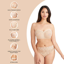 Load image into Gallery viewer, Wacoal Halo Lace Non Padded Wired Half Cup Bridal Wear Plus Size Strapless Lace Bra - Beige 854205
