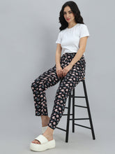 Load image into Gallery viewer, Go Colors Black Woven Viscose Printed Lounge Pants
