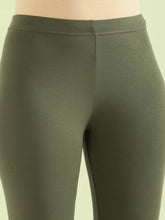 Load image into Gallery viewer, Go Colors Olive Green Cotton Stretch Cropped Leggings
