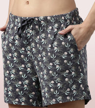 Load image into Gallery viewer, Enamor Drawstring Mid Thigh Length Mid Rise Basic Shorts - Relaxed Fit, Super Soft Cotton - E062 (Whispy Aop Bluecombo)
