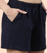 Load image into Gallery viewer, Enamor Drawstring Mid Thigh Length Mid Rise Basic Shorts - Relaxed Fit, Super Soft Cotton - E062 (Navy)
