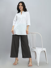 Load image into Gallery viewer, Go Colors Medium Grey Linen Lace Palazzo
