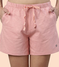 Load image into Gallery viewer, Enamor Drawstring Mid Thigh Length Mid Rise Basic Shorts - Relaxed Fit, Super Soft Cotton - E062 (Rouge)
