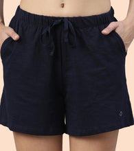 Load image into Gallery viewer, Enamor Drawstring Mid Thigh Length Mid Rise Basic Shorts - Relaxed Fit, Super Soft Cotton - E062 (Navy)
