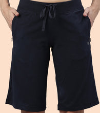 Load image into Gallery viewer, Enamor Mid Rise Knee length Drawstring Closure City Shorts For Women - Slim Fit, Soft and Breathable Cotton - E044 (Navy)
