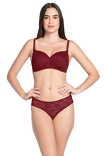 Load image into Gallery viewer, Amante Floral Romance Padded Non-wired Lace Bra - Burgundy Wine Lace 10306
