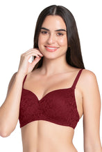 Load image into Gallery viewer, Amante Floral Romance Padded Non-wired Lace Bra - Burgundy Wine Lace 10306
