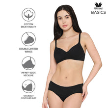 Load image into Gallery viewer, Wacoal Women’s BASICS Essentials Padded Non-wired 3/4th Cup Everyday Wear Cotton Blend T-shirt Bra-Black BI03M02
